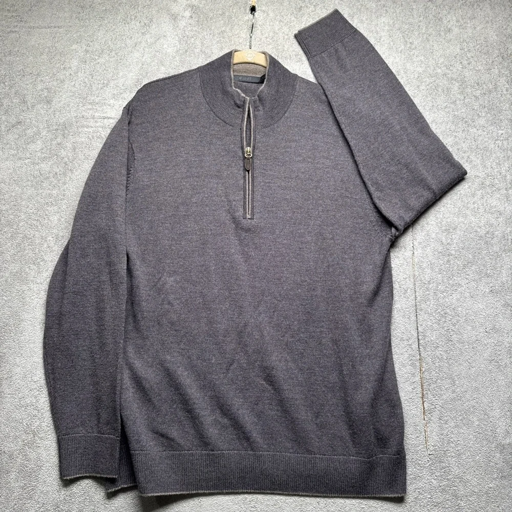 Raffi Men's Merino Wool 1/4 Zip‎ Sweater Large Purple Brown Preppy Old Money